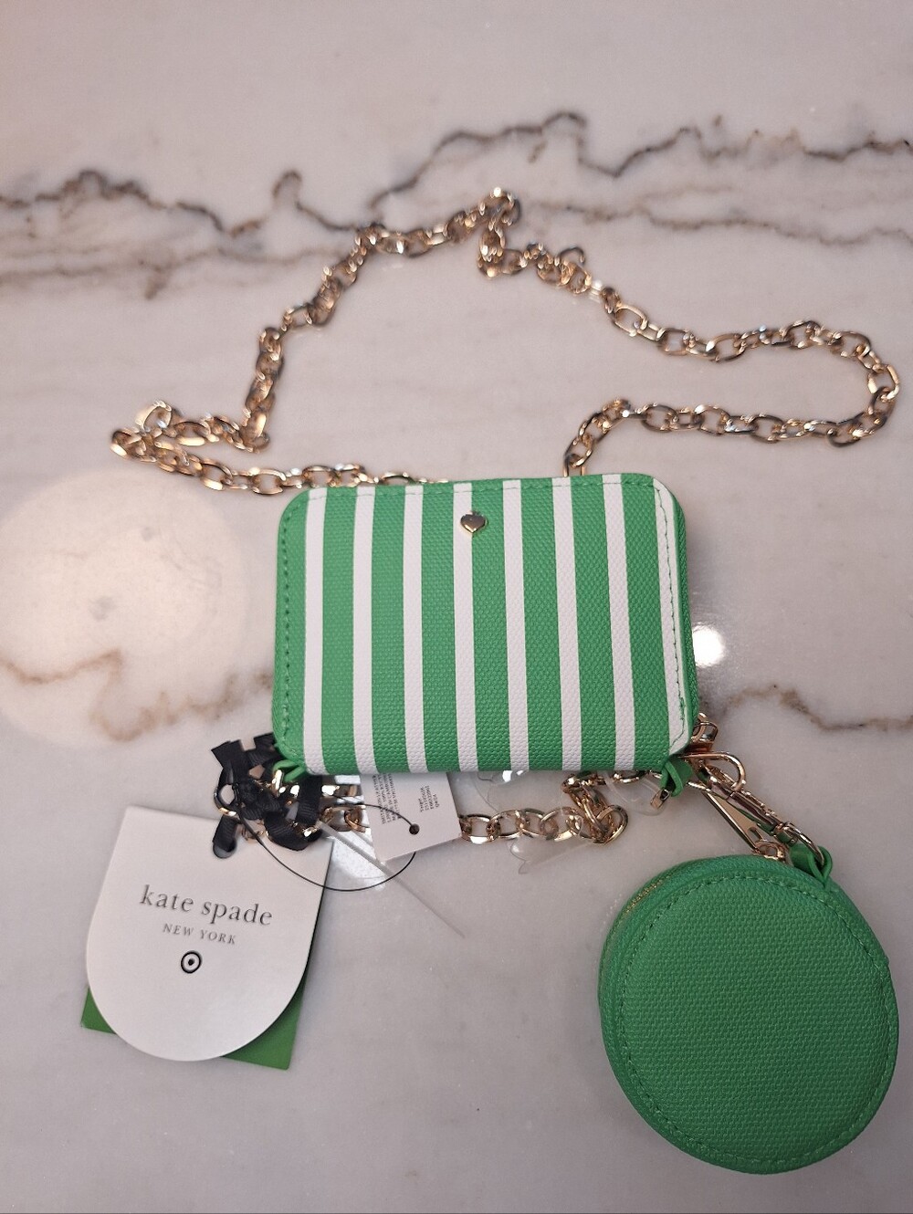Kate Spade x Target Green & White Mini Crossbody Coin Purse & Earbud Case NWT - Picture 2 of 5
